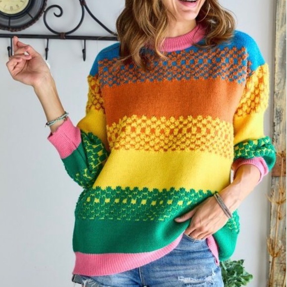 Adora Boho oversized colorblock puff sleeve sweater NWT - Picture 10 of 16